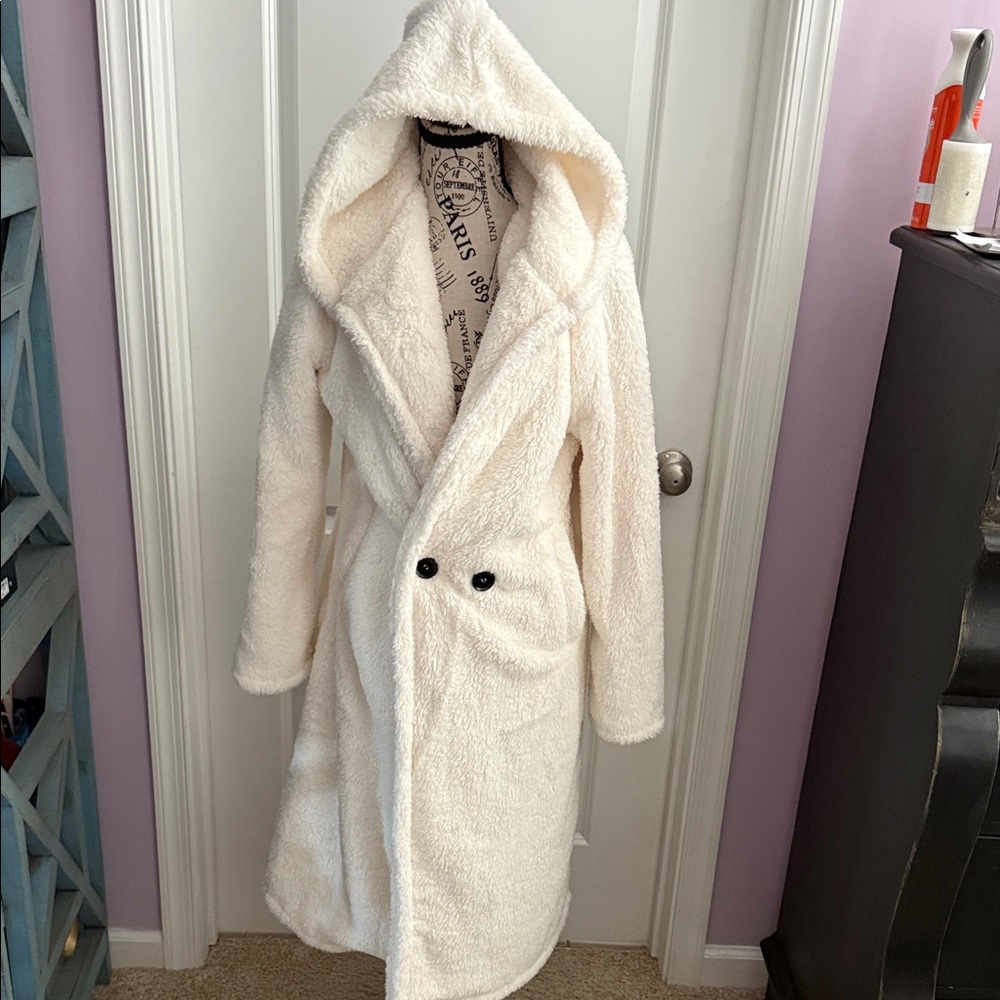 Elegant Cream Hooded Teddy Jacket for Women